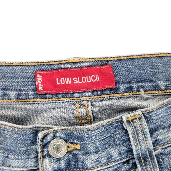Levis Womens Low Slouch Flare Stretch Distressed Denim Blue Jeans Size 9M Jr. - Picture 3 of 12